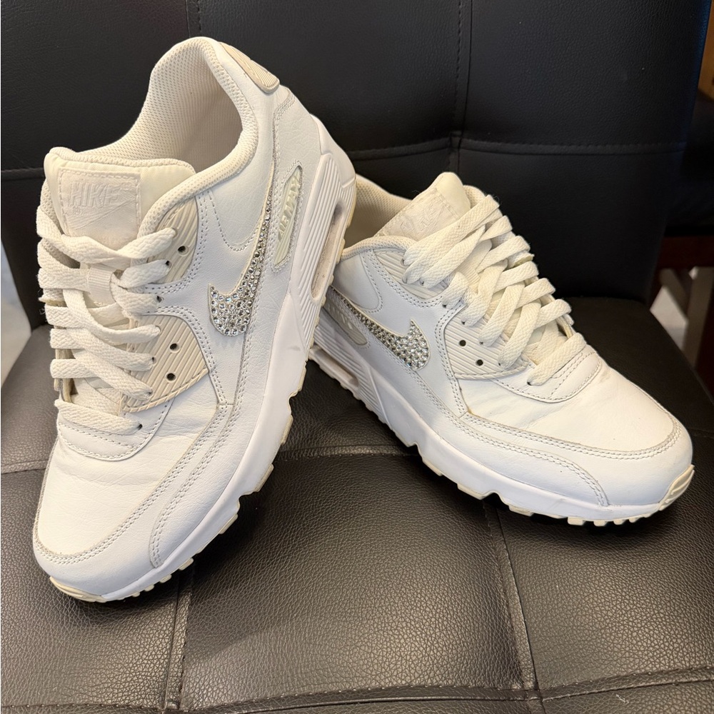 Nike Women’s White Air Max Sneakers with Crystal-Embellished Swoosh